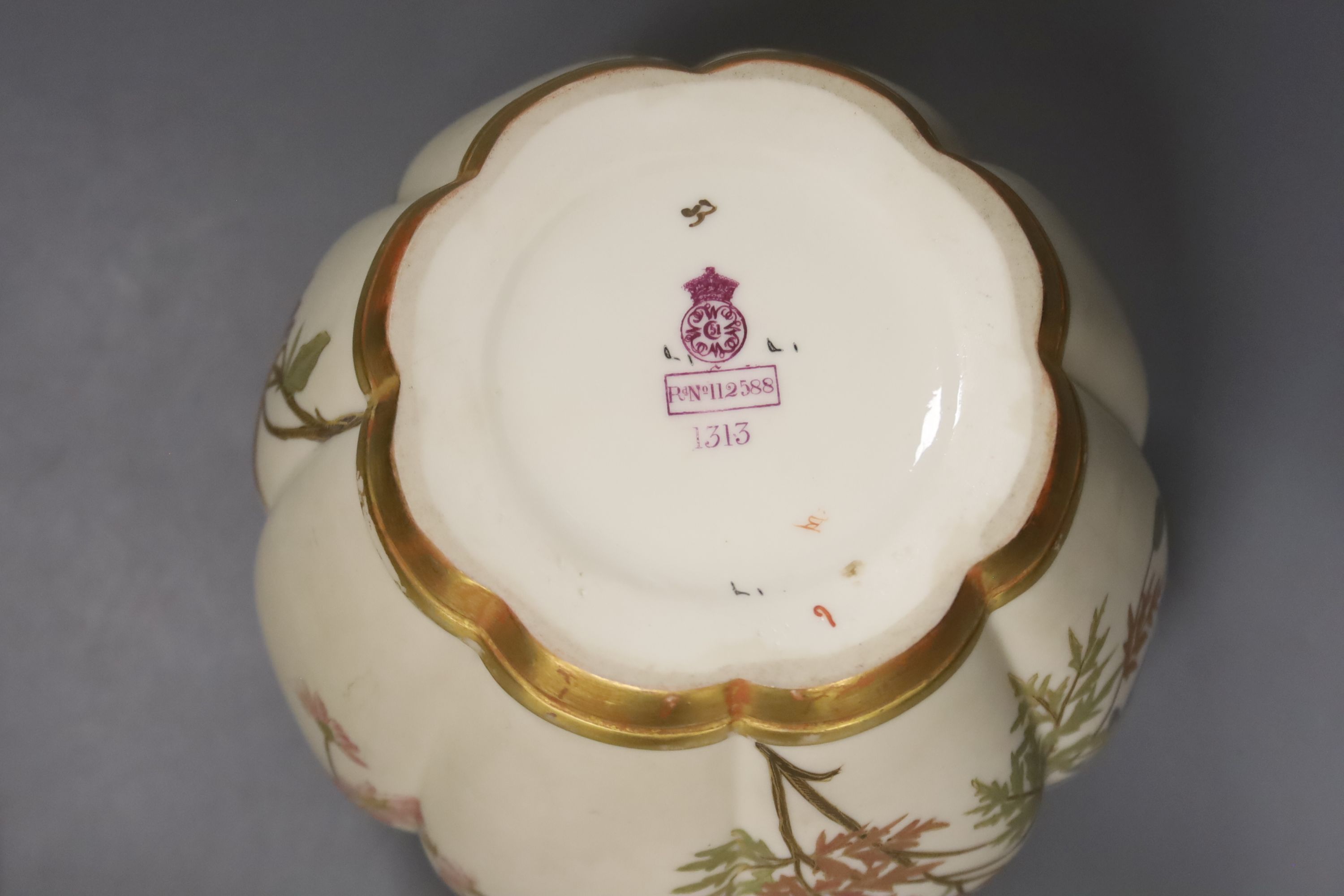 A Royal Worcester melon panelled pot pourri vase